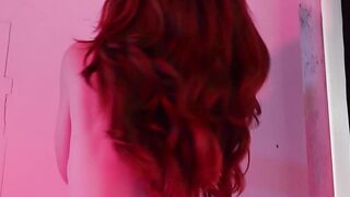 Restless red MILF shows her hairy pussy
