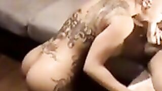 Sexy Busty Tattooed Woman Sucking Cock And Getting Cum