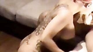 Sexy Busty Tattooed Woman Sucking Cock And Getting Cum