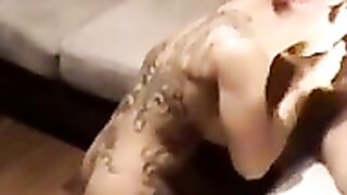 Sexy Busty Tattooed Woman Sucking Cock And Getting Cum