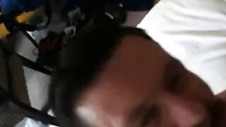 Sperm on the Window, in His Mouth: Amateur Blowjob