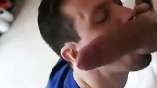 Sperm on the Window, in His Mouth: Amateur Blowjob