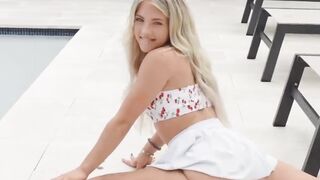 Tiny blonde Emma Bugg moans while dominant hung stud fucks her outdoor