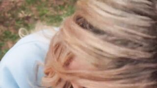 Busty blonde Ellie Tay is fucked in a public POV situation nearly getting caught