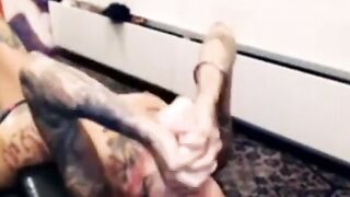 Tattooed Blonde Rough Throat Sex With Dildo On Webcam