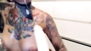 Tattooed Blonde Rough Throat Sex With Dildo On Webcam