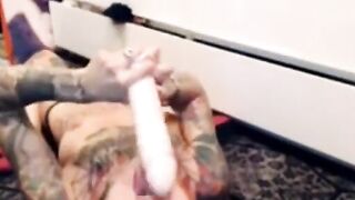 Tattooed Blonde Rough Throat Sex With Dildo On Webcam