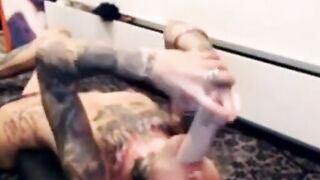 Tattooed Blonde Rough Throat Sex With Dildo On Webcam
