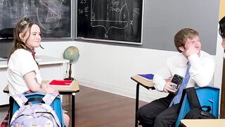 School girl Trinity Olsen squirts as he takes the massive cock of teacher Donnie Rock