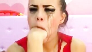 Cam Girl Deep Throats Dildo in Bondage