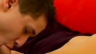 Blonde long haired teen Jerry Sonny deepthroats thick cock