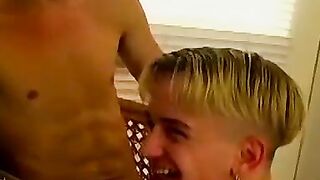 Skinny homosexual sailor strokes his hard dick and cums