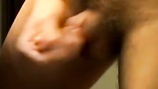 Hairy cock teenager Cristian sprays warm and sticky cum solo