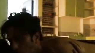 Brunette Amateur Rides and Takes Creampie on Couch