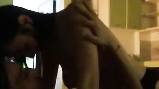 Brunette Amateur Rides and Takes Creampie on Couch