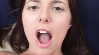 Playful nubile strips naked before dildoing her tight butt