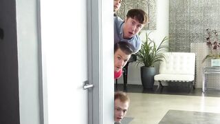 MILF Casca Akashova gives blowjob to stepson and his friends