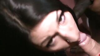Tattooed babe Samantha blowing huge cocks at fetish orgy