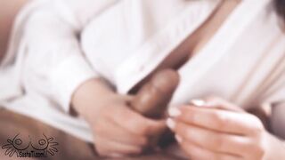 Long Boobs Beauty Hand Job My Long Penis and Cum on