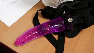 Two teen roommates eating out pussy and playing with strapon