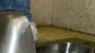 Masked Japanese babe pees after sensual pussy stimulation
