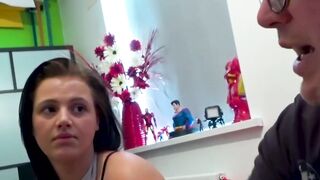 Juicy tits cutie Lucy Lane tricked by kinky nerd for hot BJ