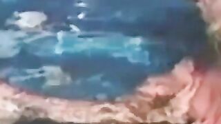 Vintage dykes have fun in jacuzzi before tongue fucking