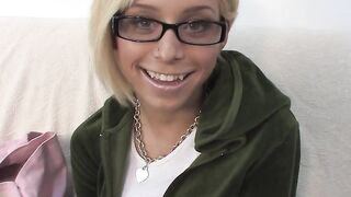 Petite newbie with glasses impaled on fat dick and ravaged