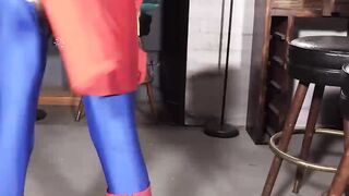 Horny man in costume gets dominated by a tall guy