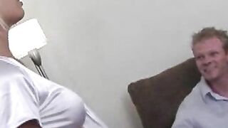 Handsome teen schoolgirl lifts her skirt for pussy drilling