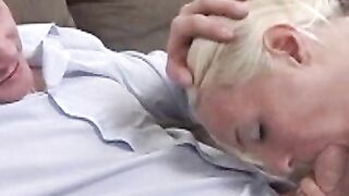 Handsome teen schoolgirl lifts her skirt for pussy drilling