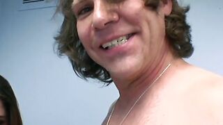 Porno babes fuck random old guys in a small room and love it