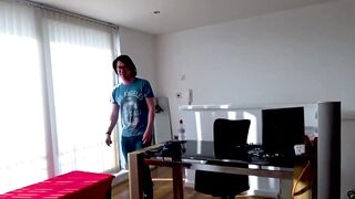 Sexy blue eyes babe Autumn Temptation deepthroats nerd cock