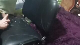 a penis well rubbed against black stool an ejaculation of sperm a lot on the stool +e