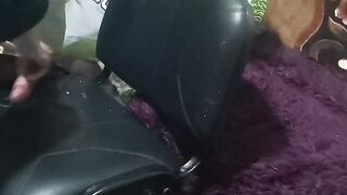 a penis well rubbed against black stool an ejaculation of sperm a lot on the stool +e