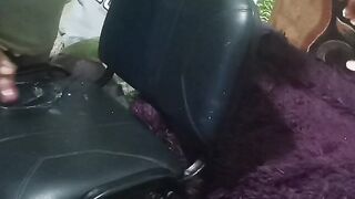 a penis well rubbed against black stool an ejaculation of sperm a lot on the stool +e