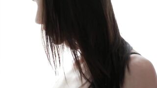 Erotic beauty Adel Morel teasing her shaved pussy solo