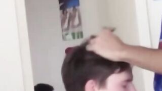 Horny twink blowjobs two cocks at the same time and banged