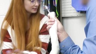 Busty redhead in glasses rides mall cops hard dick