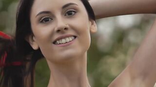Petite Sade Mare strips in public to show off her wet pussy