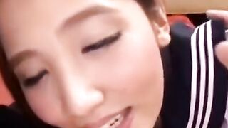 Japanese hot college babe with big tits enjoys pov sex