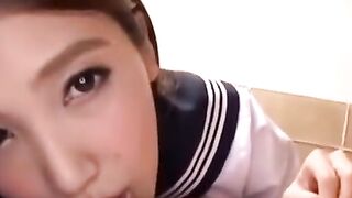 Japanese hot college babe with big tits enjoys pov sex