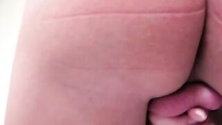 Busty shemale with big bubble butt strokes her cock solo