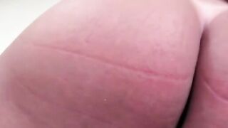 Busty shemale with big bubble butt strokes her cock solo