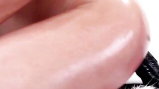 Deviant Jamie French bouncing on big black dildo