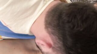 Busty grandma moans while deepthroating thick hard cock