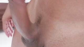 Horny shemale Jhoany Wilker plays with precum while wanking