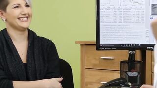 Busty tattooed blonde drilled by a fake agent for a loan