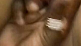 Beautiful ebony teen gets warm facial from older lover