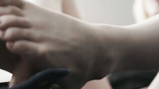 Blonde Tbabe Ella Hollywood gives footjob before ass fuck